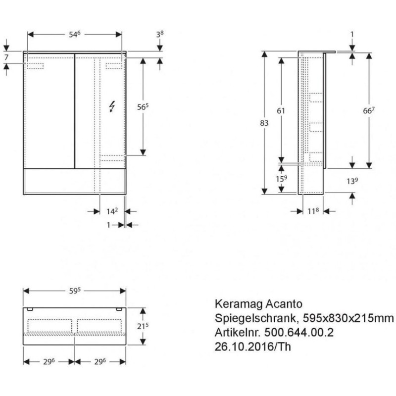 Зеркальный шкаф Geberit Acanto 500.644.00.2, 60 см, с LED подсветкой, с полкой, цвет дуб мистик