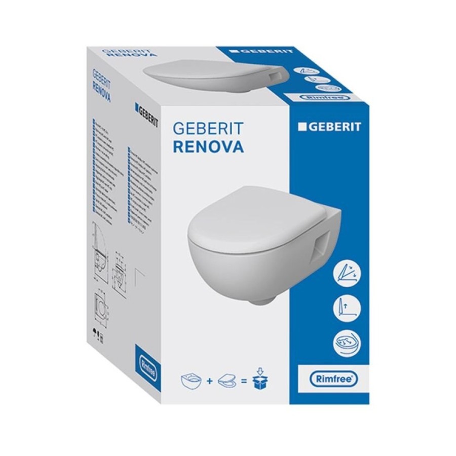 Подвесной унитаз Geberit Renova 500.800.00.1, безободковый, крышка микролифт