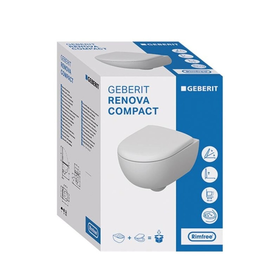 Подвесной безободковый унитаз Geberit Renova 500.803.00.1 Compact, крышка микролифт