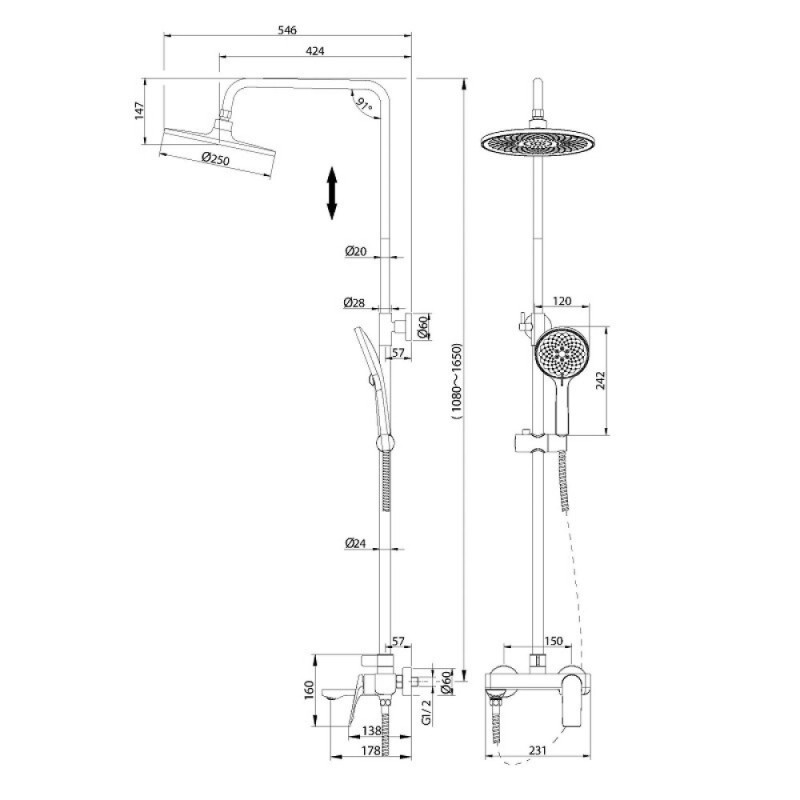 Душевая система Grossman Galaxy 500.K35.01.320, золото сатиновый