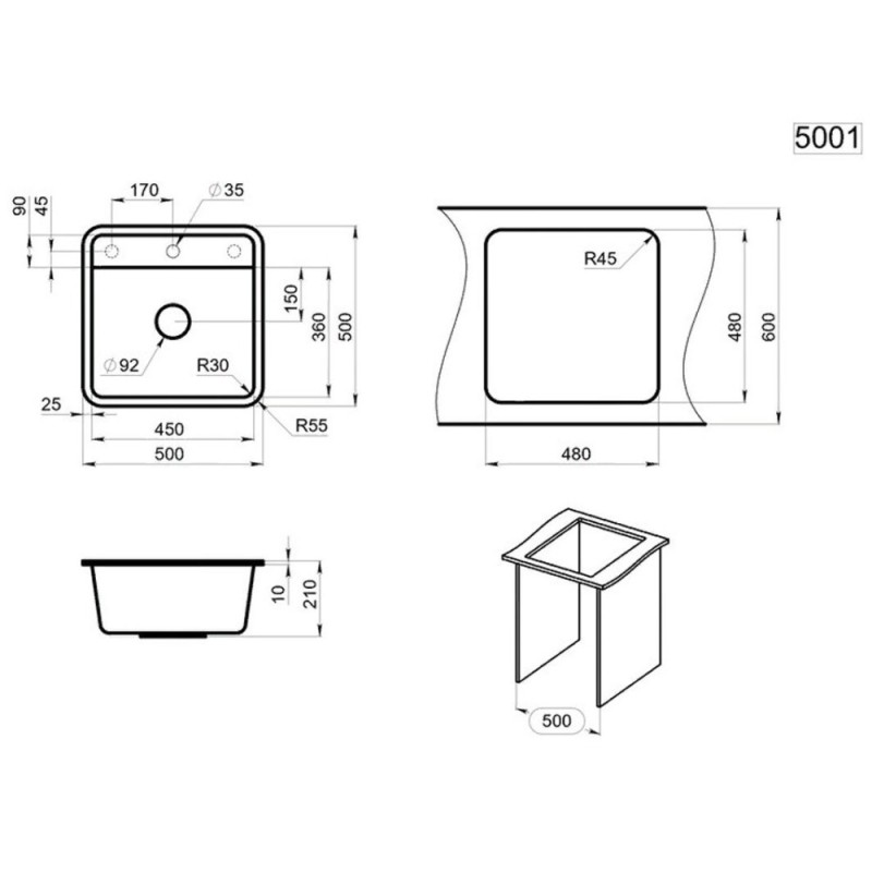 Кухонная мойка Granula ST-5001 5001bt, базальт
