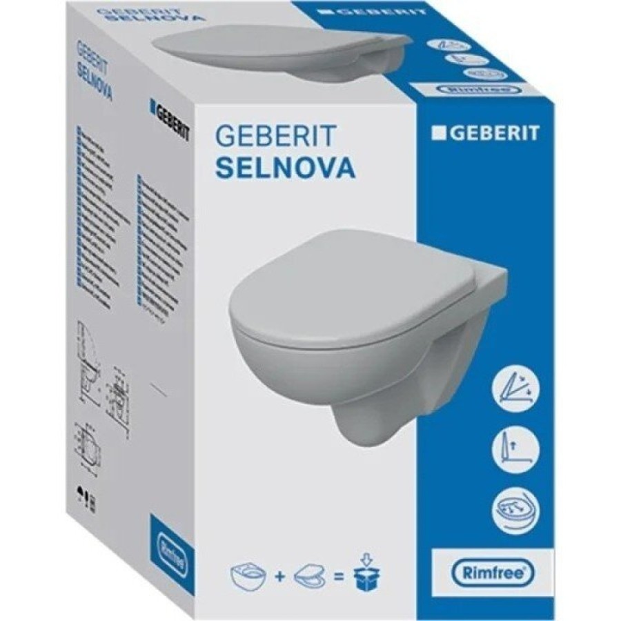Подвесной безободковый унитаз Geberit Selnova, крышка микролифт, белый, 501.751.00.1
