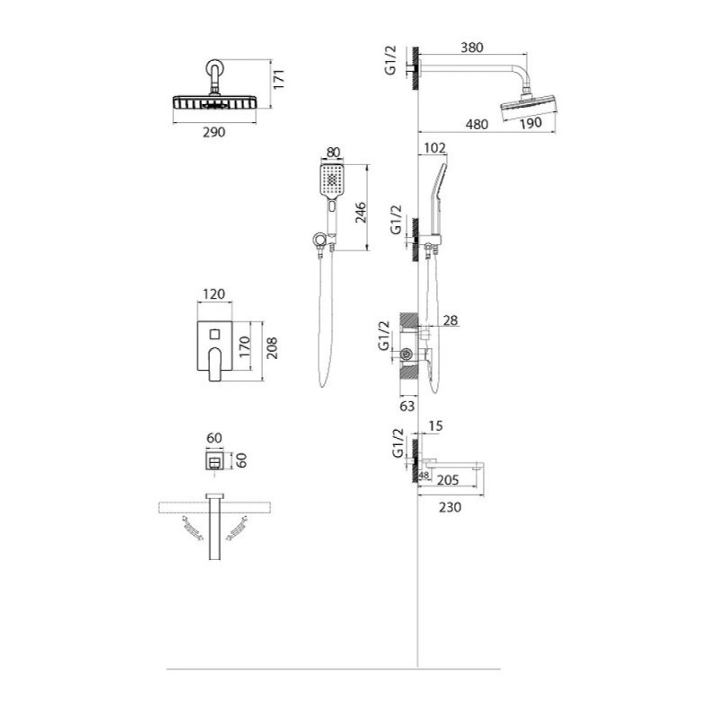 Душевая система Grossman Classic 501.K35.04.210, черный матовый