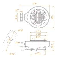 Сифон для душевых поддонов RGW Stone S-2, 50241120-00, цвет хром