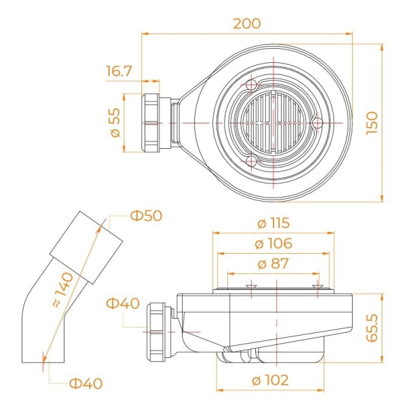 Сифон для душевых поддонов RGW Stone S-2, 50241120-00, цвет хром