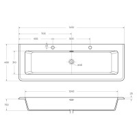Раковина Cezares Solid Surface 50265, 140 см, искусственный камень, белый