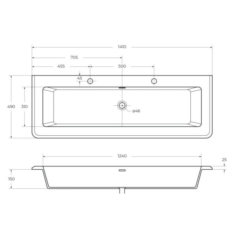Раковина Cezares Solid Surface 50265, 140 см, искусственный камень, белый