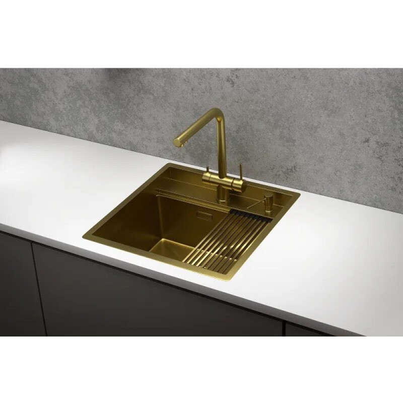 Кухонная мойка Granula Kitchen Space 50 см, нержавеющая сталь, PVD золото сатин, 5051