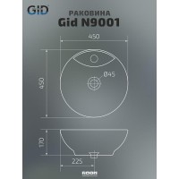 Раковина Gid Esfera N9001 51101, 45 см, фаянс, белая