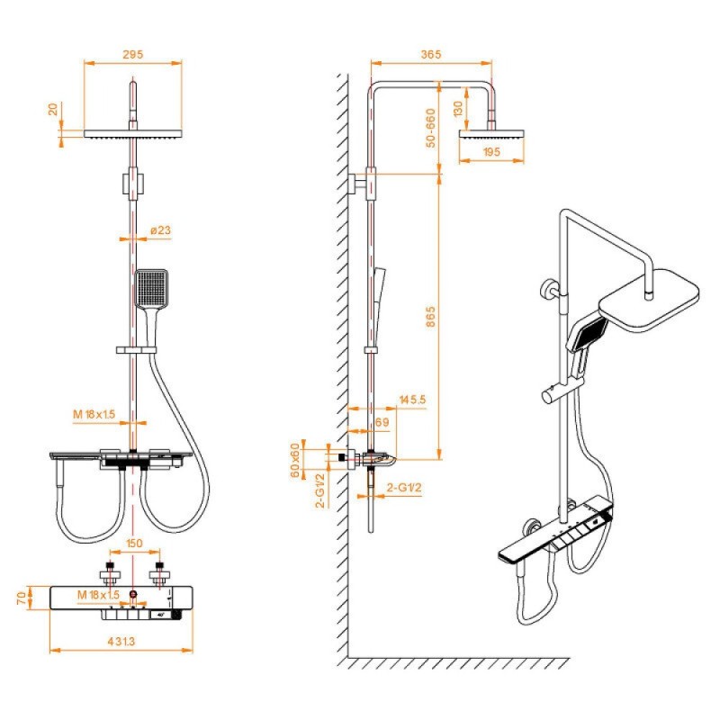 Душевая система RGW Shower Panels 51140135-03 SP-35W, термостатическая, цвет белый