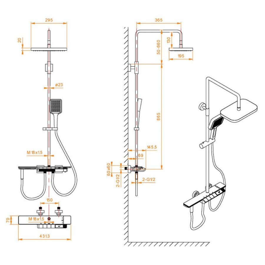 Душевая система RGW Shower Panels 51140135-11 SP-35Gr, термостатическая, цвет серый