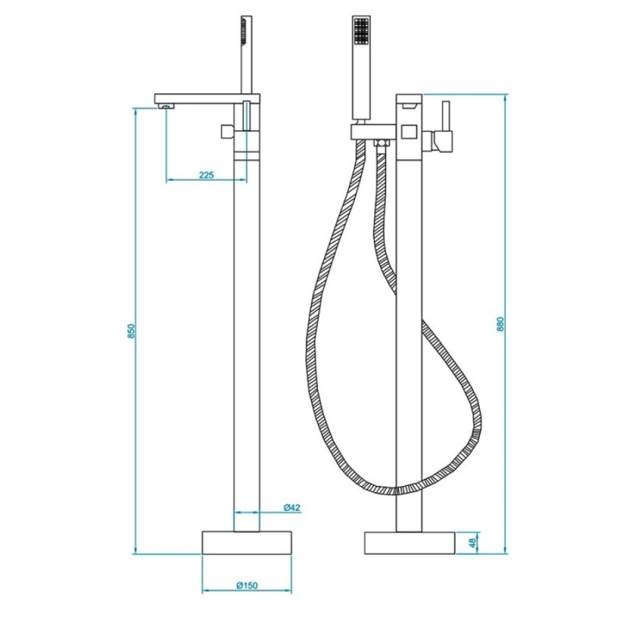Смеситель для ванны и душа RGW Shower Panels 511405350-01 SP-350, напольный, с душевым гарнитуром, хром