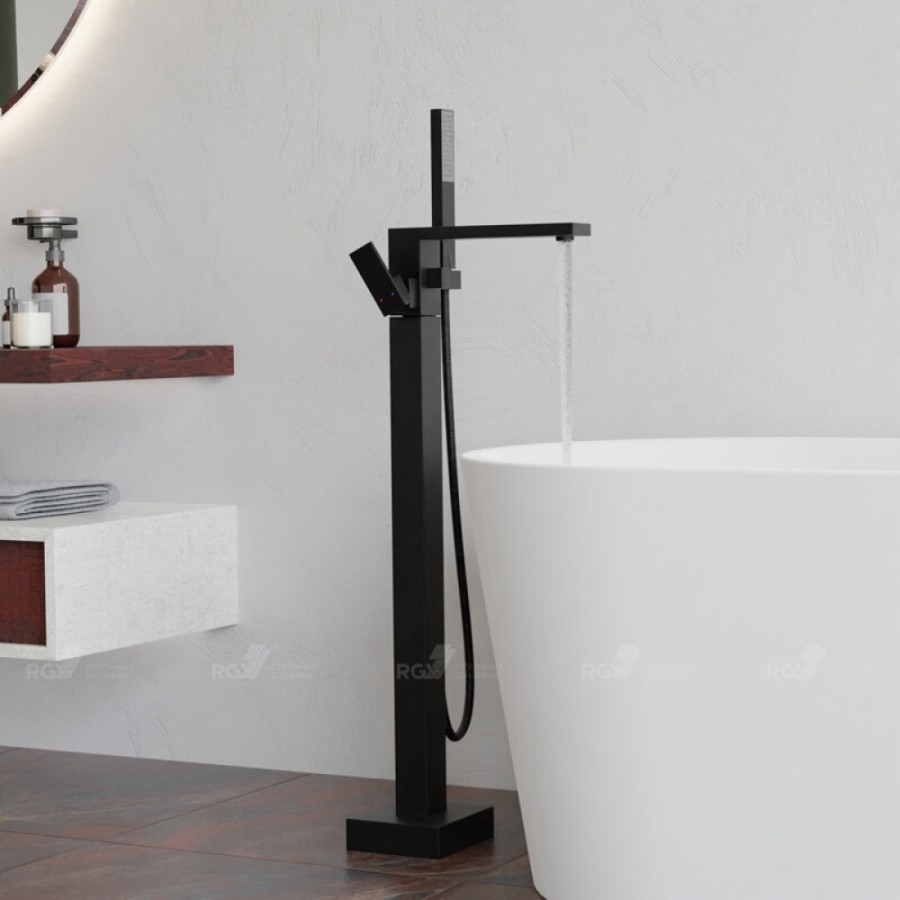 Смеситель для ванны и душа RGW Shower Panels 511405350-04 SP-350B, напольный, с душевым гарнитуром, черный матовый