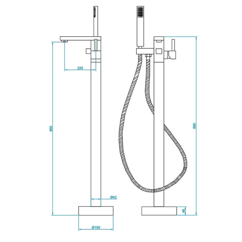 Смеситель для ванны и душа RGW Shower Panels 511405350-04 SP-350B, напольный, с душевым гарнитуром, черный матовый