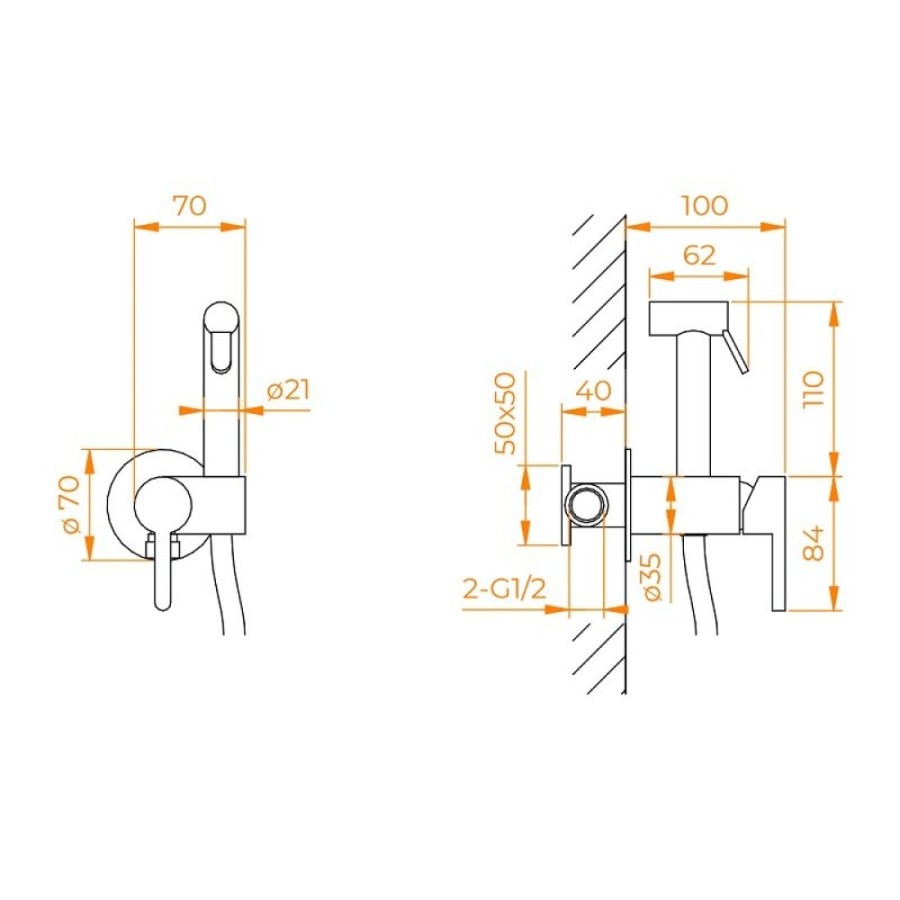 Гигиенический душ RGW Shower Panels SP-206B, 511408206-04, со смесителем, черный матовый