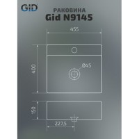 Раковина Gid Geometrico N9145 51214, 45 см, фаянс, белая