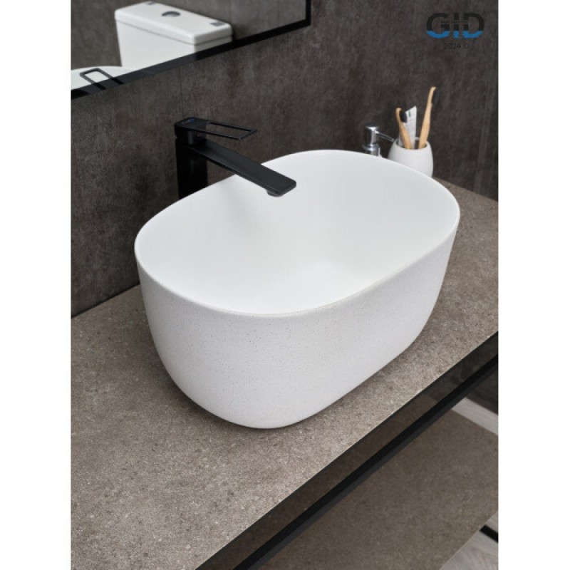 Раковина Gid Creativo N9302wg 51220, 45 см, фаянс, снаружи белая/графит, внутри белая матовая