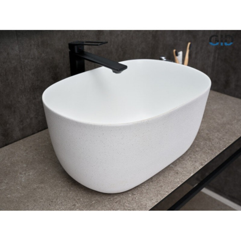 Раковина Gid Creativo N9302wg 51220, 45 см, фаянс, снаружи белая/графит, внутри белая матовая