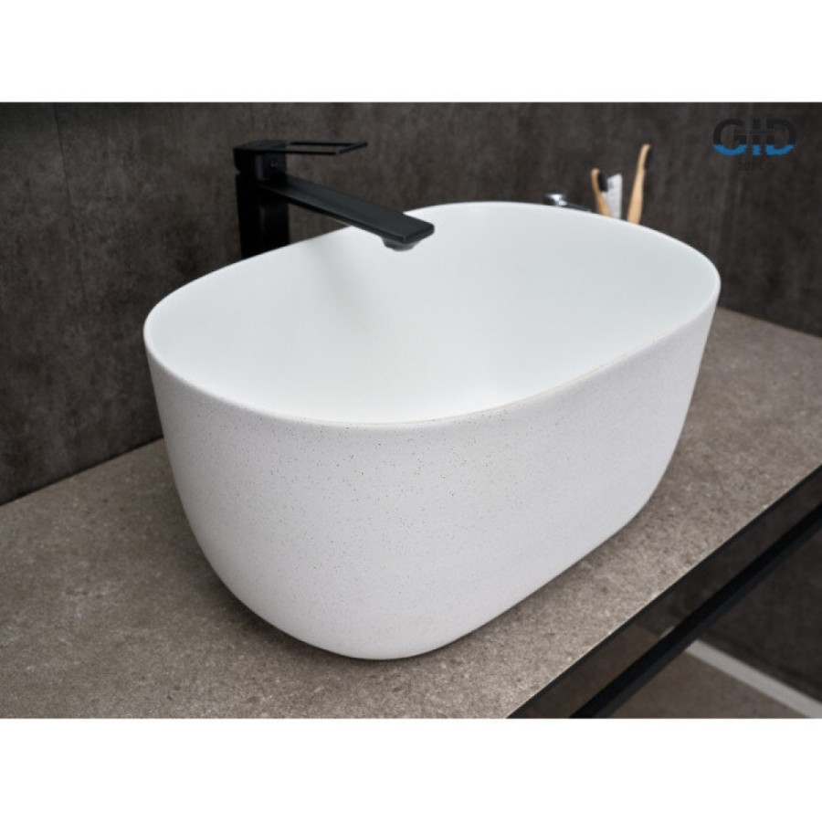 Раковина Gid Creativo N9302wg 51220, 45 см, фаянс, снаружи белая/графит, внутри белая матовая