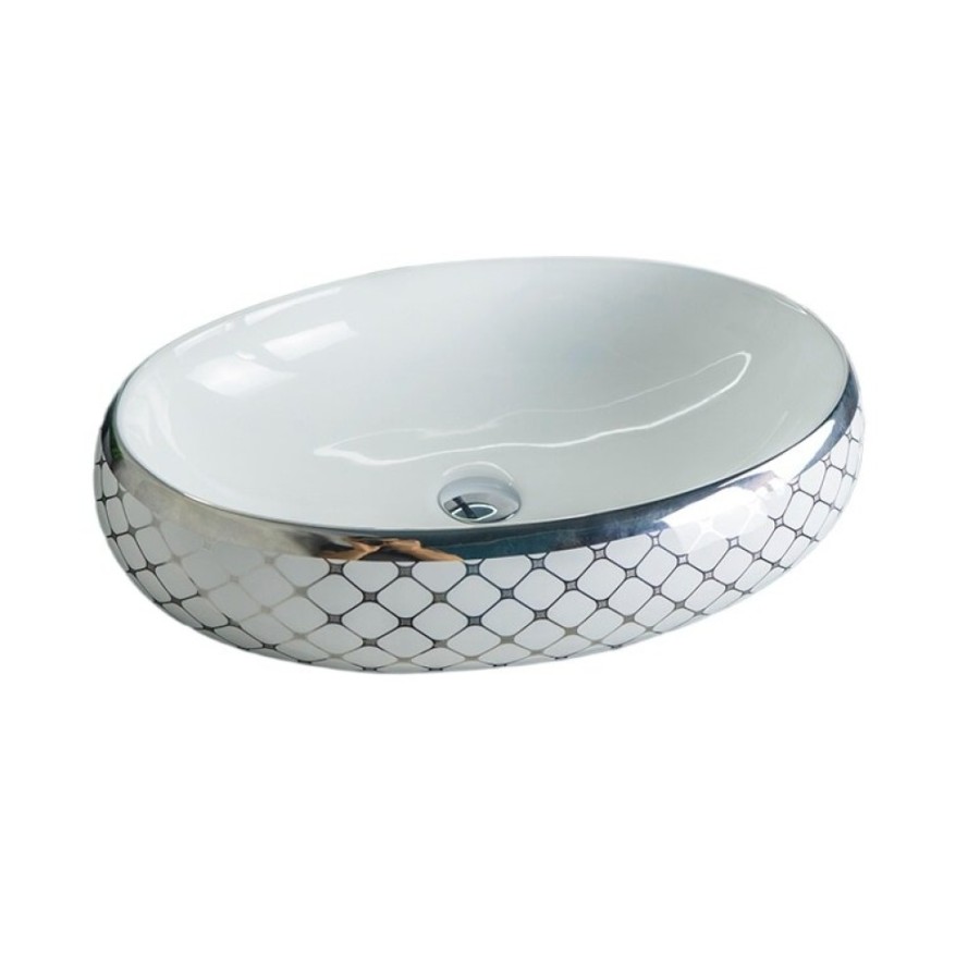 Раковина Gid Lago Nc262 52201, 60 см, фаянс, белая внутри, снаружи орнамент хром