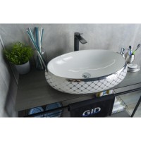 Раковина Gid Lago Nc262 52201, 60 см, фаянс, белая внутри, снаружи орнамент хром