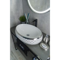 Раковина Gid Lago Nc262 52201, 60 см, фаянс, белая внутри, снаружи орнамент хром