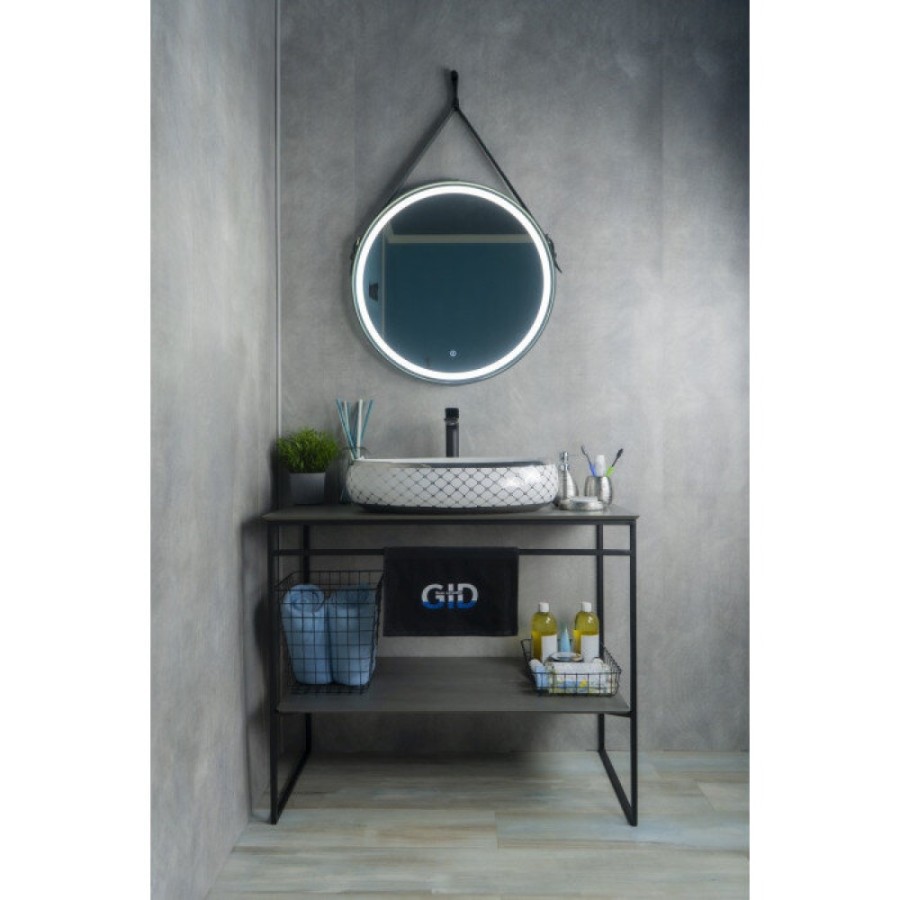 Раковина Gid Lago Nc262 52201, 60 см, фаянс, белая внутри, снаружи орнамент хром