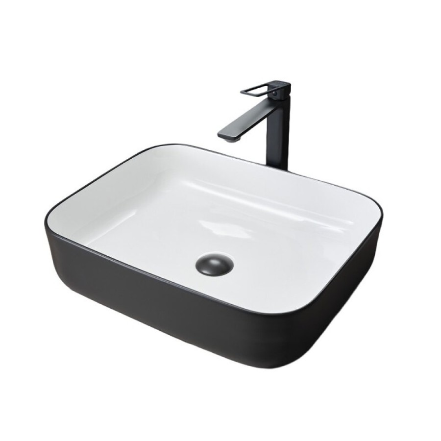 Раковина Gid Geometrico Nc366 52205, 50 см, фаянс, снаружи черная матовая, внутри белая