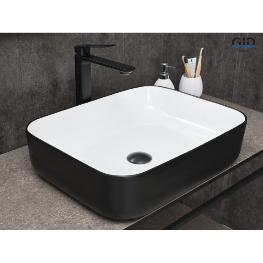 Раковина Gid Geometrico Nc366 52205, 50 см, фаянс, снаружи черная матовая, внутри белая