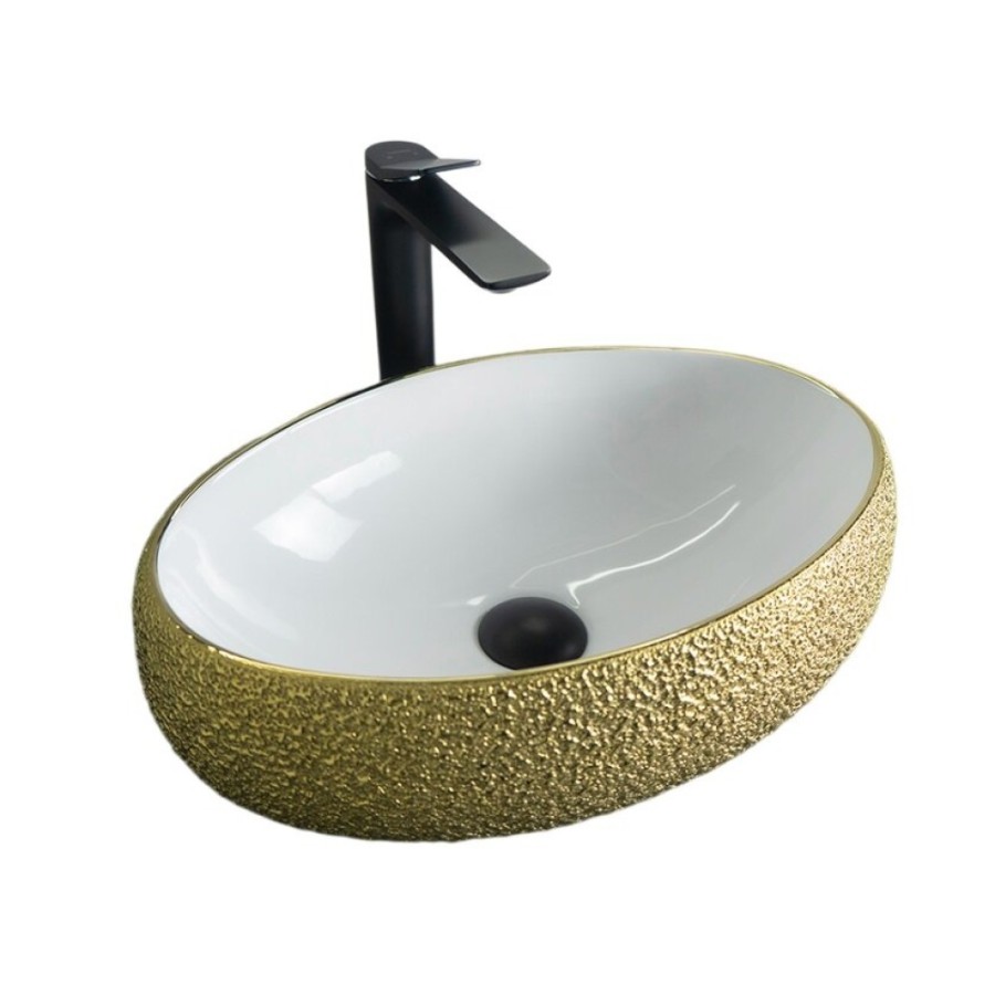 Раковина Gid Lago Nc433 52219, 48 см, фаянс, снаружи золотая, внутри белая