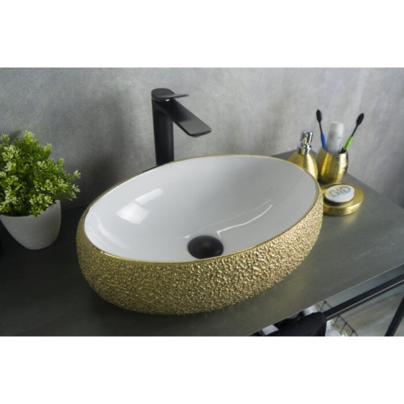 Раковина Gid Lago Nc433 52219, 48 см, фаянс, снаружи золотая, внутри белая