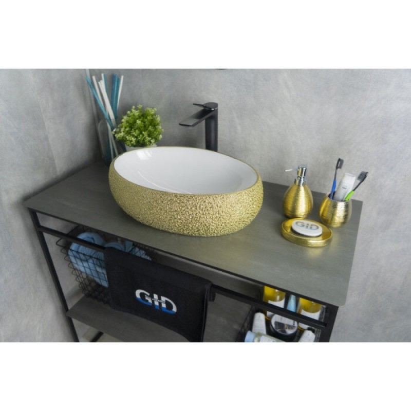 Раковина Gid Lago Nc433 52219, 48 см, фаянс, снаружи золотая, внутри белая