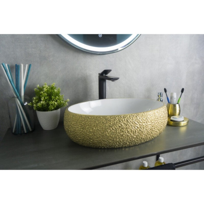 Раковина Gid Lago Nc433 52219, 48 см, фаянс, снаружи золотая, внутри белая