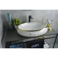 Раковина Gid Lago Nc472 52222, 60 см, фаянс, белая/орнамент золото
