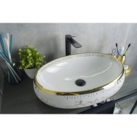Раковина Gid Lago Nc472 52222, 60 см, фаянс, белая/орнамент золото