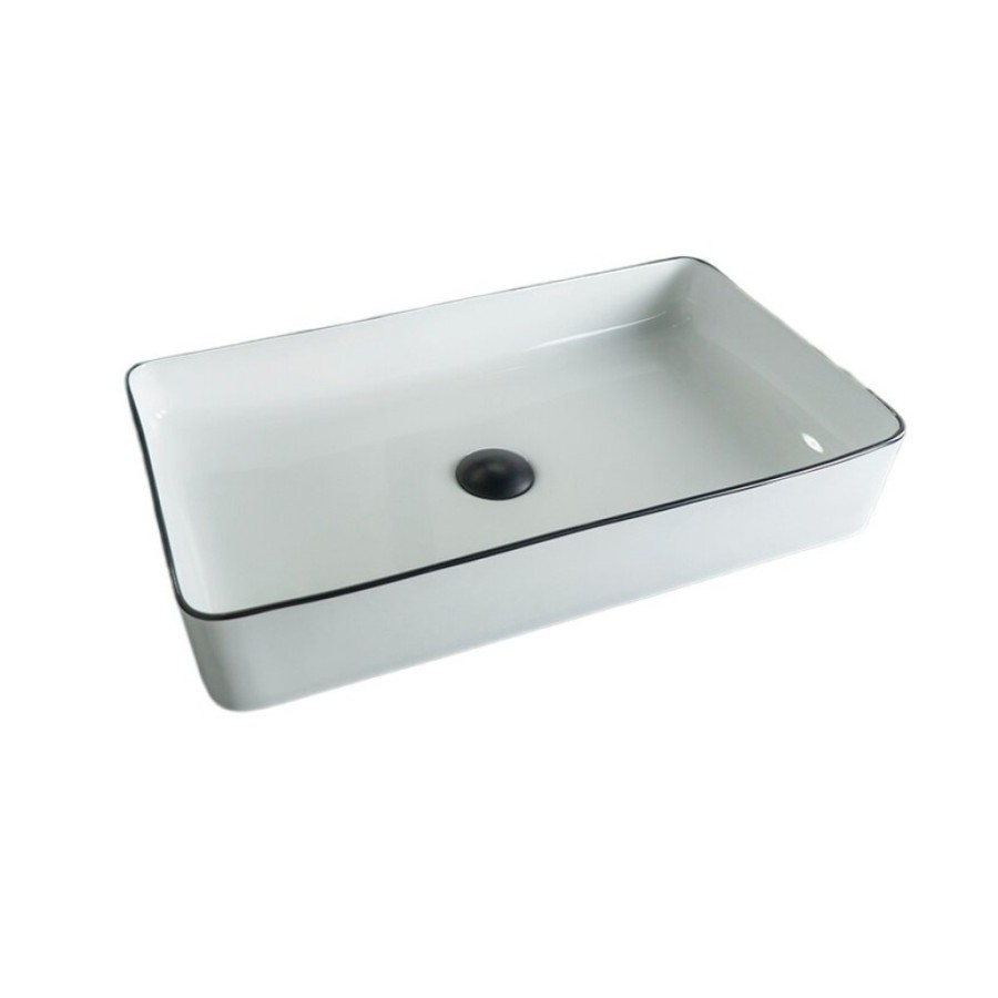 Раковина Gid Geometrico Nc9399 52225, 60 см, фаянс, белая с черной матовой отделкой