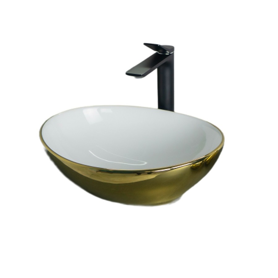 Раковина Gid Lago Nc999 52229, 41 см, фаянс, снаружи золотая, внутри белая