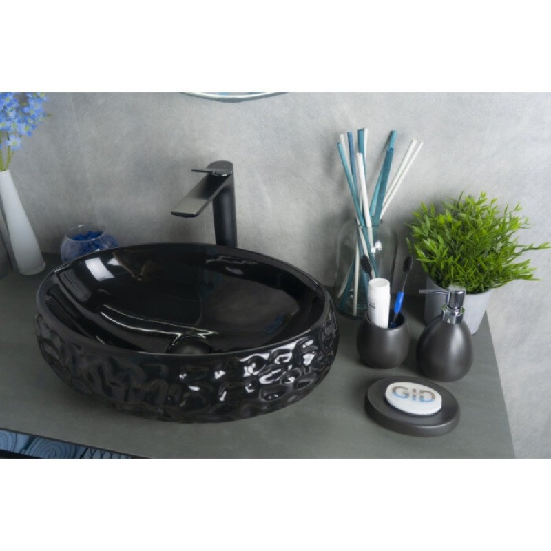 Раковина Gid Lago 9030bf 52232, 48 см, фаянс, черная