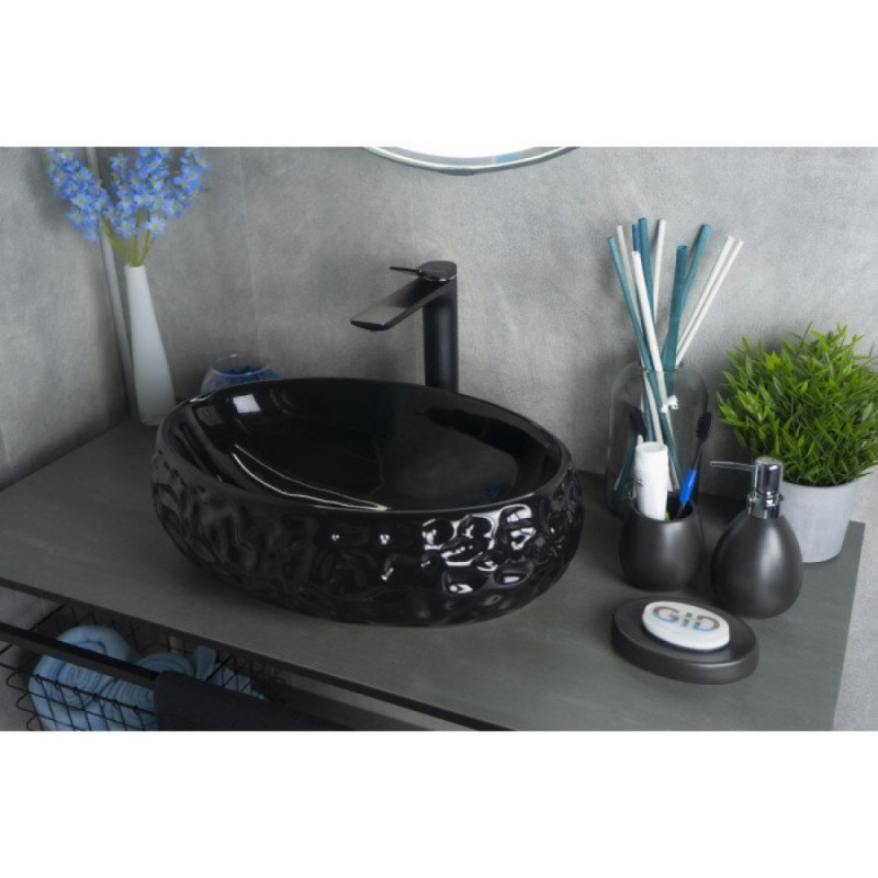 Раковина Gid Lago 9030bf 52232, 48 см, фаянс, черная