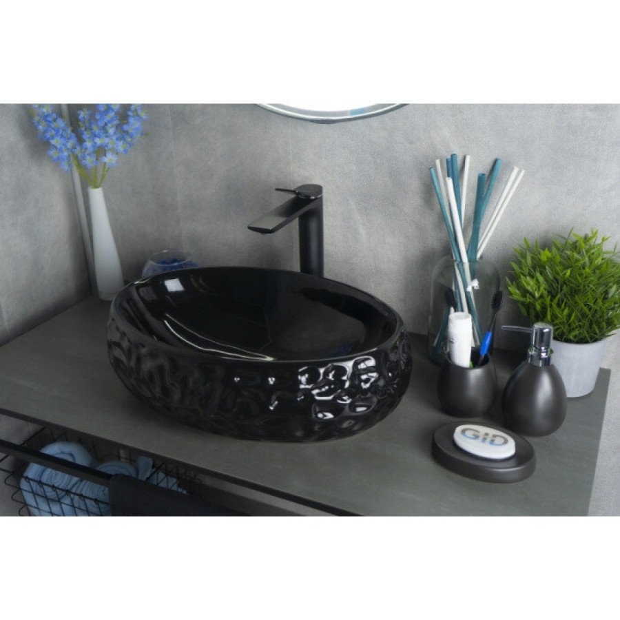 Раковина Gid Lago 9030bf 52232, 48 см, фаянс, черная