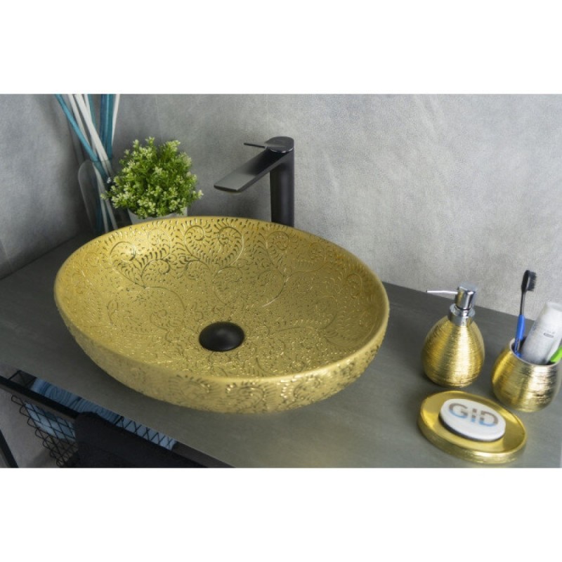 Раковина Gid Lago Gid Nc444 52233, 51 см, фаянс, золотая