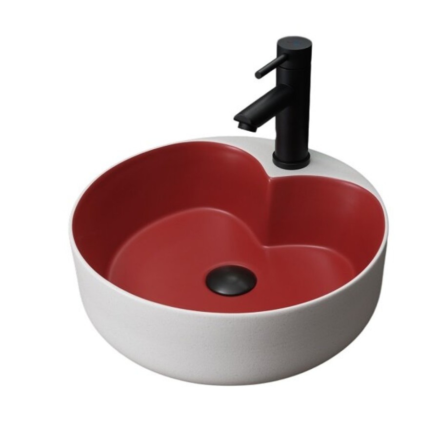 Раковина Gid Esfera N9013LS 52237, 40 см, фаянс, белая матовая/графит снаружи, красная матовая внутри
