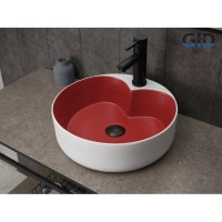 Раковина Gid Esfera N9013LS 52237, 40 см, фаянс, белая матовая/графит снаружи, красная матовая внутри