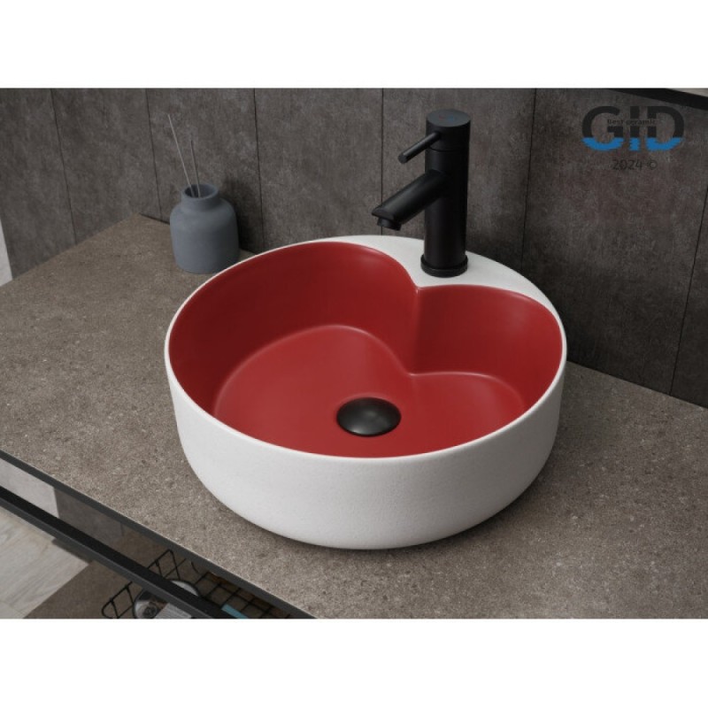 Раковина Gid Esfera N9013LS 52237, 40 см, фаянс, белая матовая/графит снаружи, красная матовая внутри