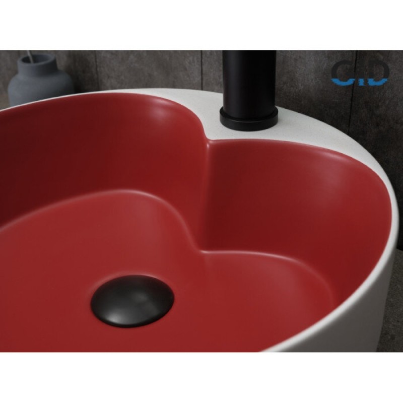 Раковина Gid Esfera N9013LS 52237, 40 см, фаянс, белая матовая/графит снаружи, красная матовая внутри