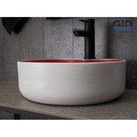 Раковина Gid Esfera N9013LS 52237, 40 см, фаянс, белая матовая/графит снаружи, красная матовая внутри