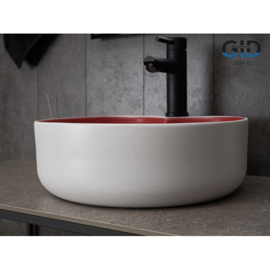 Раковина Gid Esfera N9013LS 52237, 40 см, фаянс, белая матовая/графит снаружи, красная матовая внутри