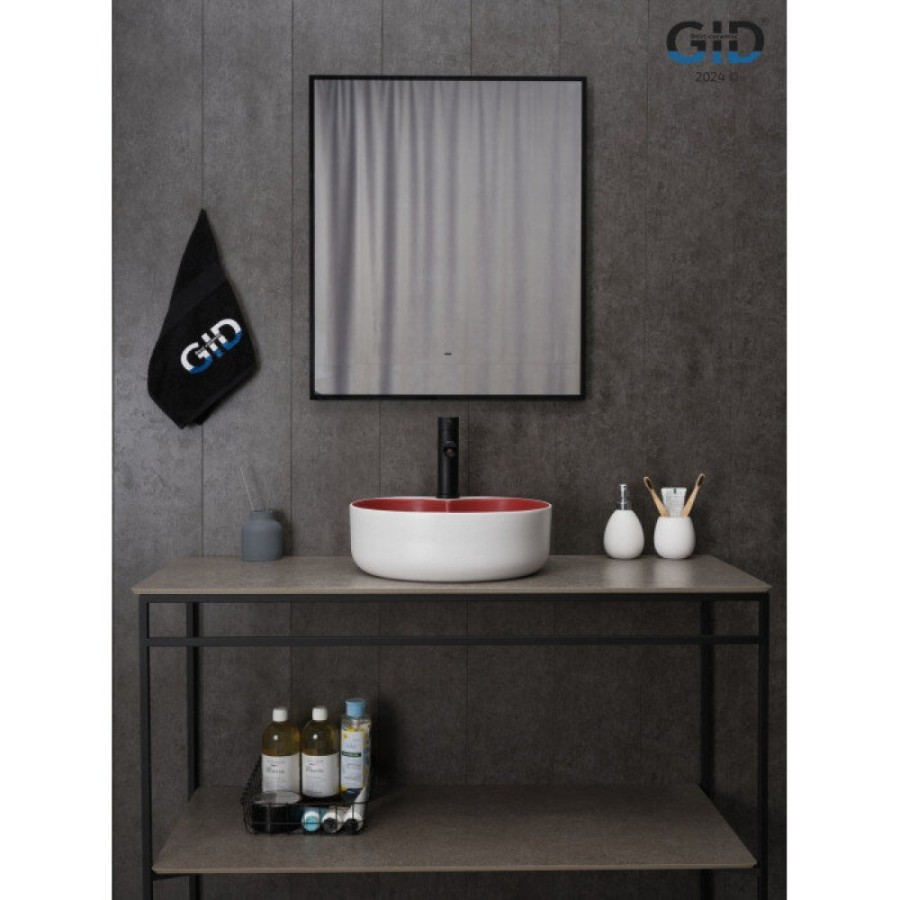 Раковина Gid Esfera N9013LS 52237, 40 см, фаянс, белая матовая/графит снаружи, красная матовая внутри