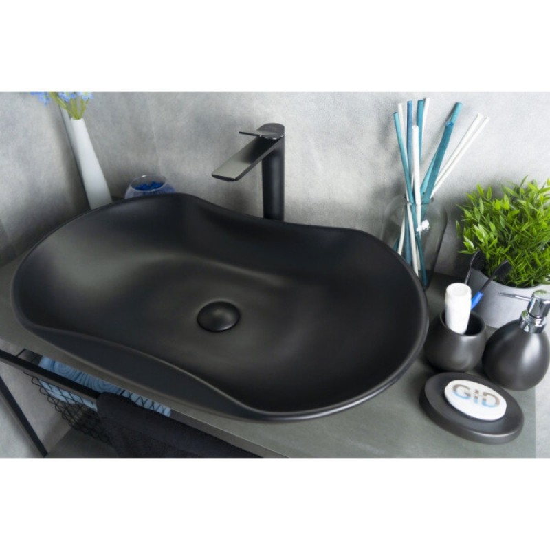 Раковина Gid Lago Bm9175 53333, 66 см, фаянс, черная матовая