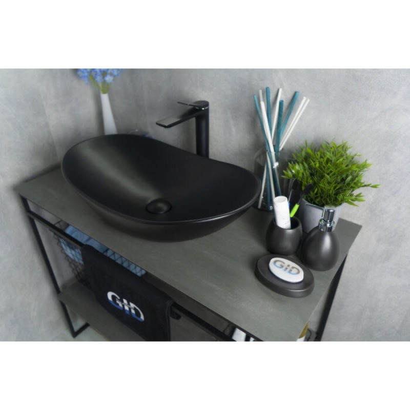 Раковина Gid Lago Bm9811 53337, 61 см, фаянс, черная матовая